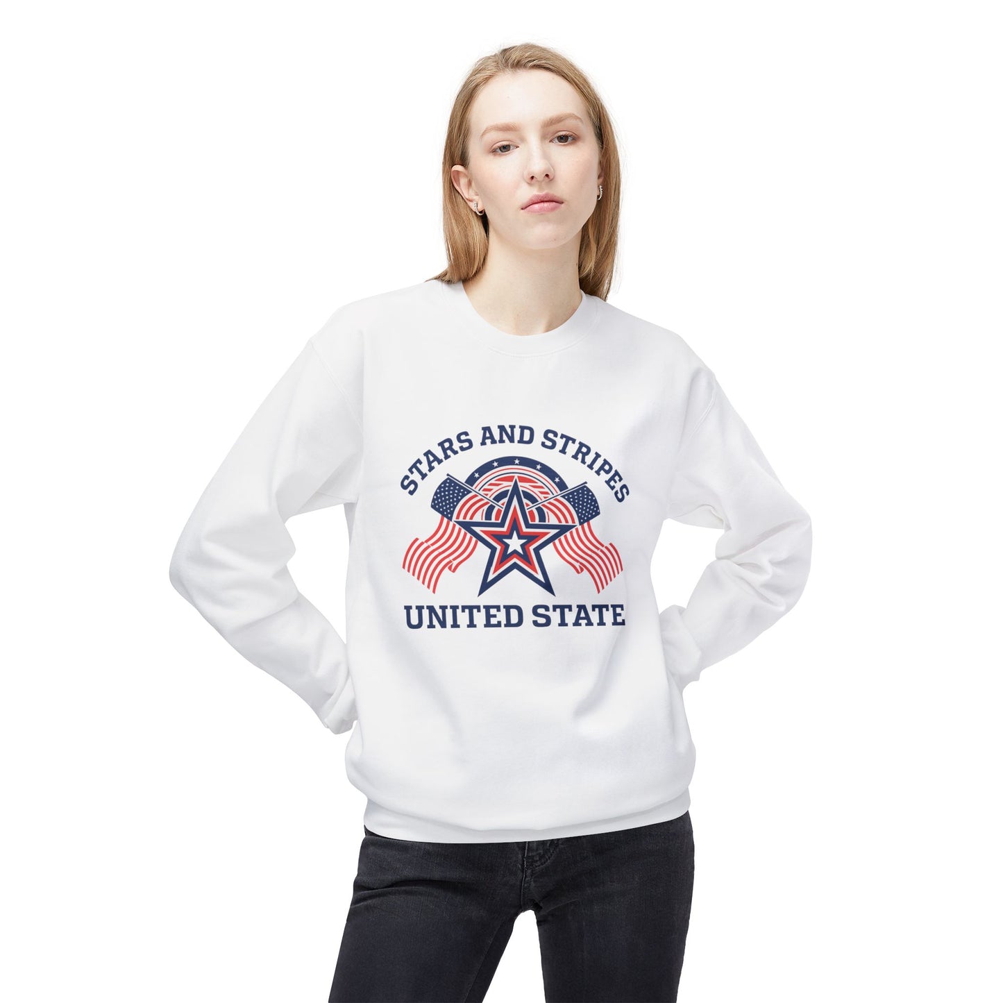 Unisex Stars and Stripes Sweatshirt, Cozy Crewneck for Patriotic Events, Independence Day, Casual Wear, Gift for Veterans, Unity Apparel