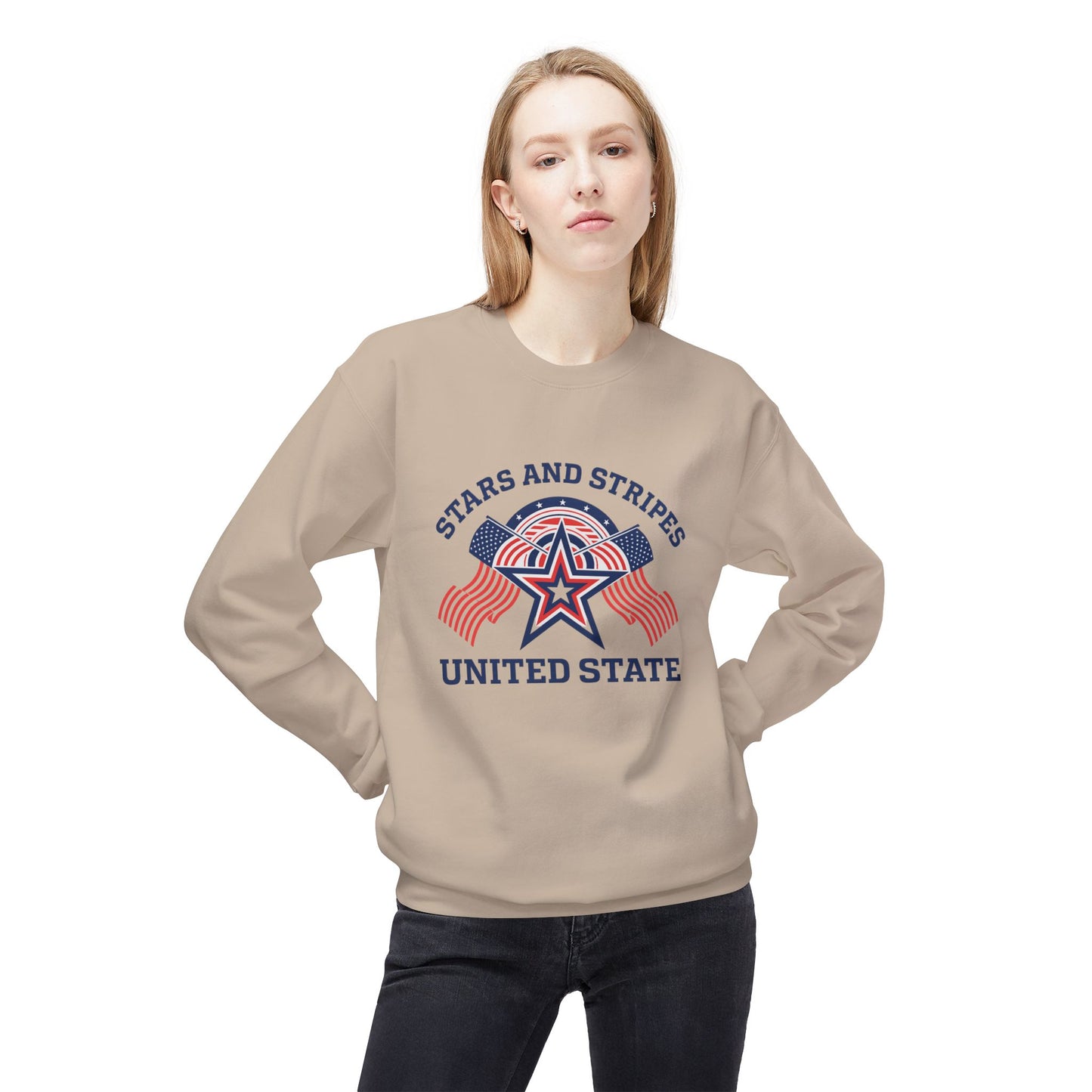 Unisex Stars and Stripes Sweatshirt, Cozy Crewneck for Patriotic Events, Independence Day, Casual Wear, Gift for Veterans, Unity Apparel