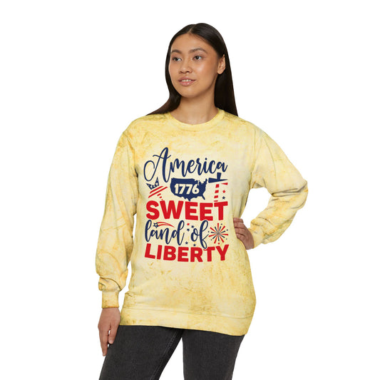Patriotic Color Blast Sweatshirt - America 1776, Unisex Crewneck, Fun Independence Day Style, Casual Everyday Wear, Holiday Gift