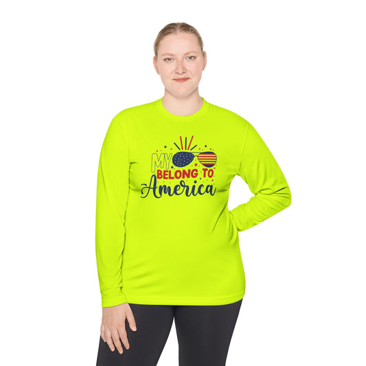 Unisex Long Sleeve Tee - My Heart Belongs to America, Fourth of July Shirt, Patriotic Tee, Independence Day Gift, Casual Americana Wear