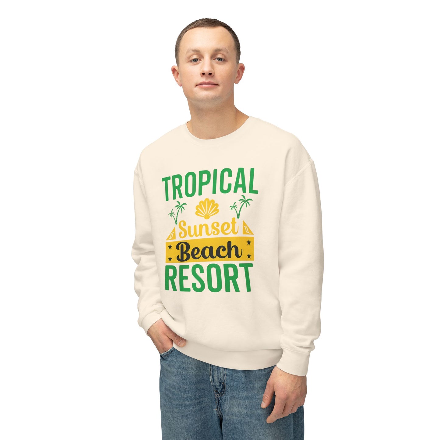 Tropical Sunset Beach Resort Sweatshirt - Unisex Lightweight Crewneck, Beachwear, Summer Fashion, Vacation Apparel, Gift for Traveler