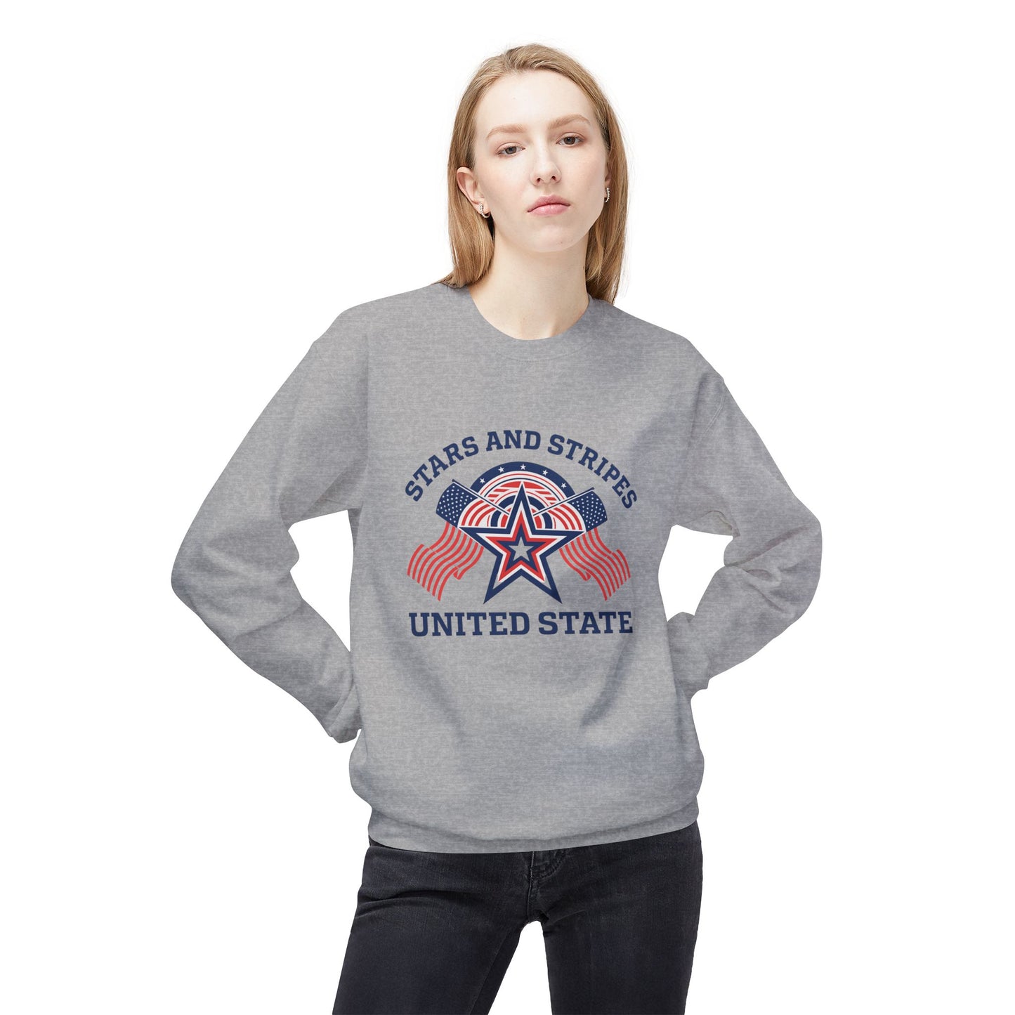 Unisex Stars and Stripes Sweatshirt, Cozy Crewneck for Patriotic Events, Independence Day, Casual Wear, Gift for Veterans, Unity Apparel