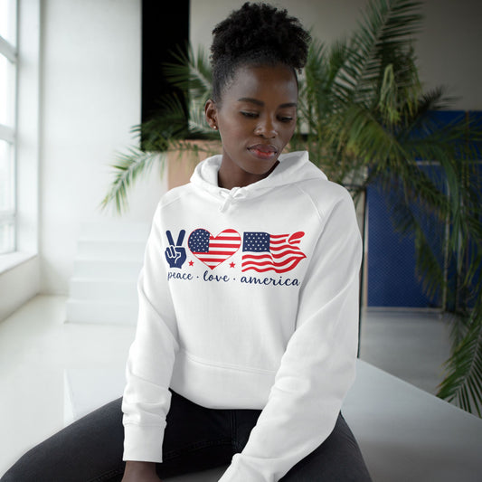 Patriotic Peace Hoodie, Unisex Pullover Sweatshirt, Love America Apparel, Cozy Gift for Fourth of July, Comfy Everyday Wear