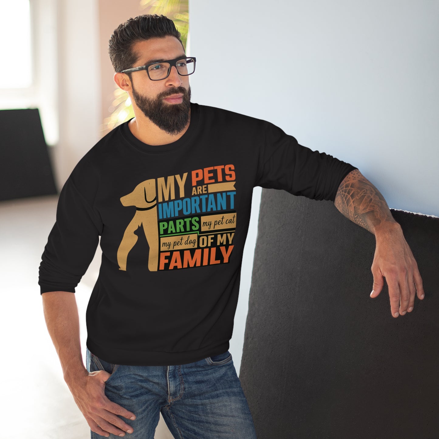 Pet Family Crew Neck Sweatshirt, Dog Lover Sweatshirt, Cute Animal Apparel, Gifts for Pet Owners, Cozy Crew for All Occasions