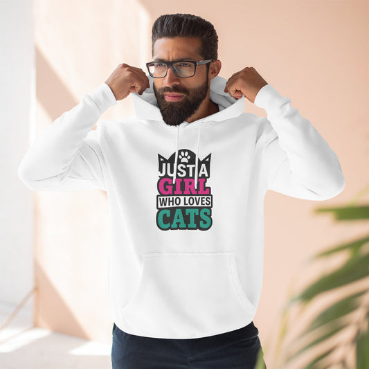 Just a Girl Who Loves Cats Hoodie, Cozy Cat Lover Sweatshirt, Gifts for Cat Owners, Cute Cat Apparel, Fleece Hoodie for Women
