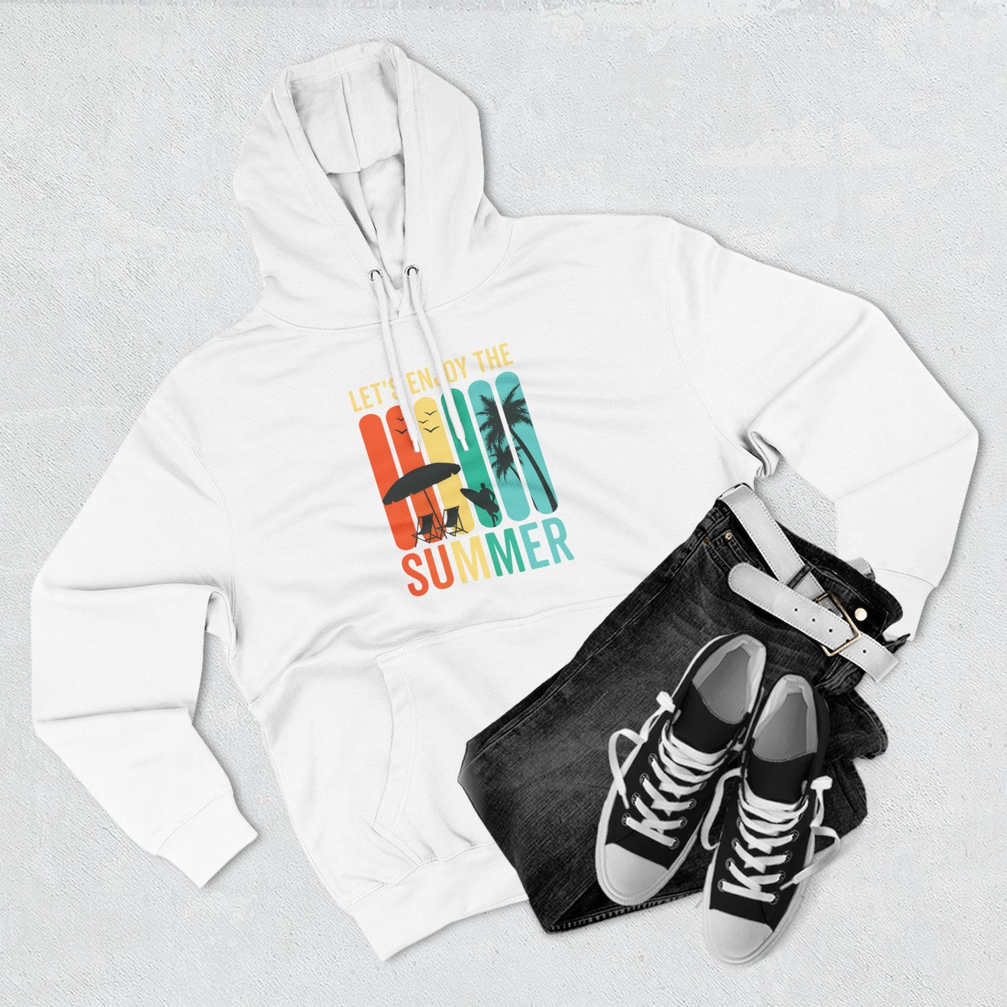 Summer Vibe Hoodie, Let's Enjoy the Summer Sweatshirt, Fleece Pullover for Warm Weather Fun, Casual Outfit for Outdoor Adventures, [...]