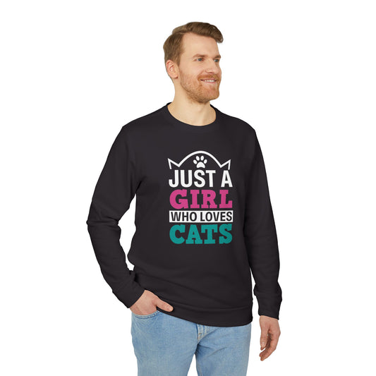 Just a Girl Who Loves Cats Sweatshirt, Cat Lover Gift, Unisex Fleece Crewneck, Cozy Cat Crew, Perfect for Fall & Winter