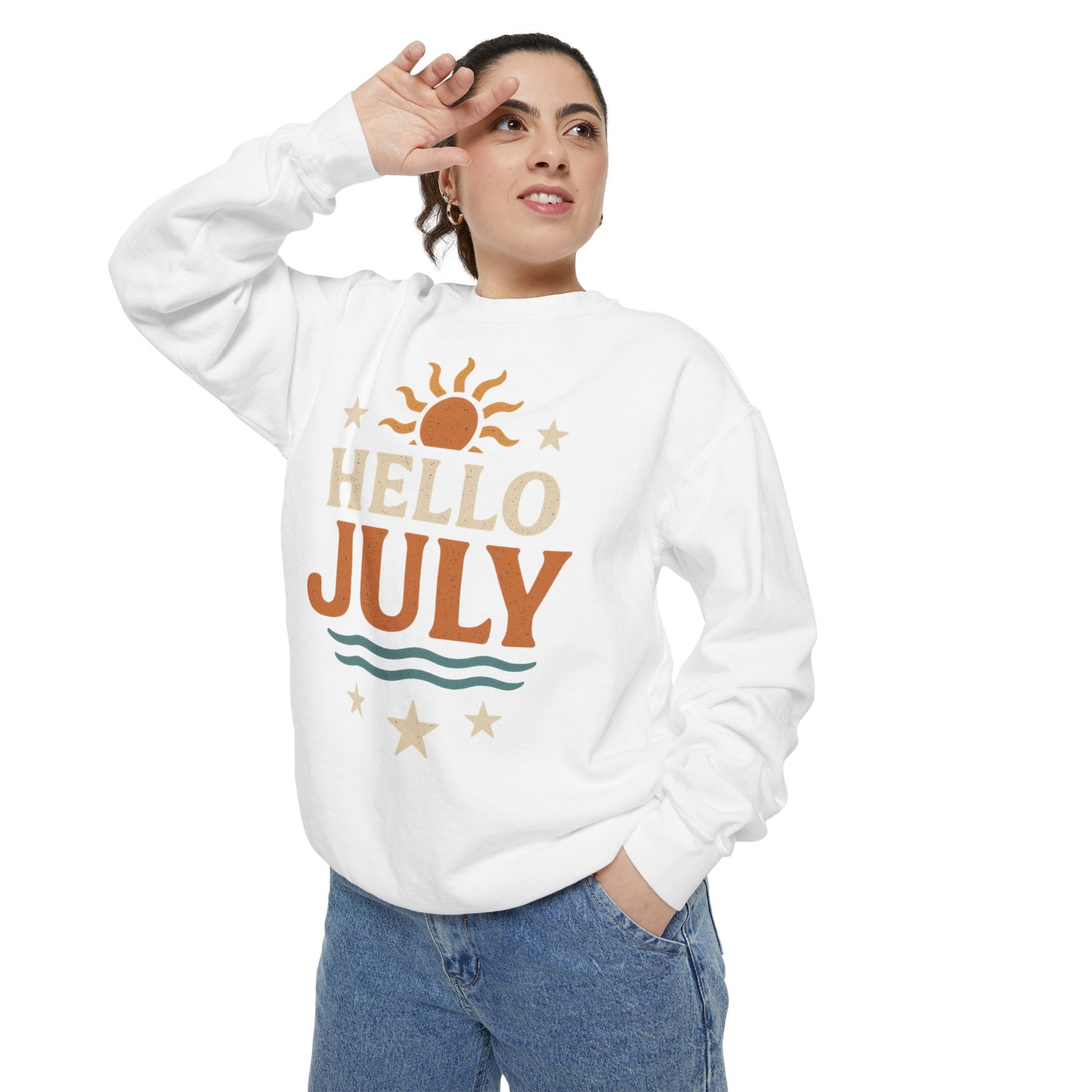 Sunshine July Sweatshirt | Unisex Summer Apparel, Gift for July Birthdays, Cozy Casual Wear, Vacation Style, Fun Summer Outfit