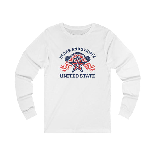 Unisex Long Sleeve Tee - Stars and Stripes, Perfect for Patriotic Events, Gifts, Casual Wear, Independence Day, USA Apparel