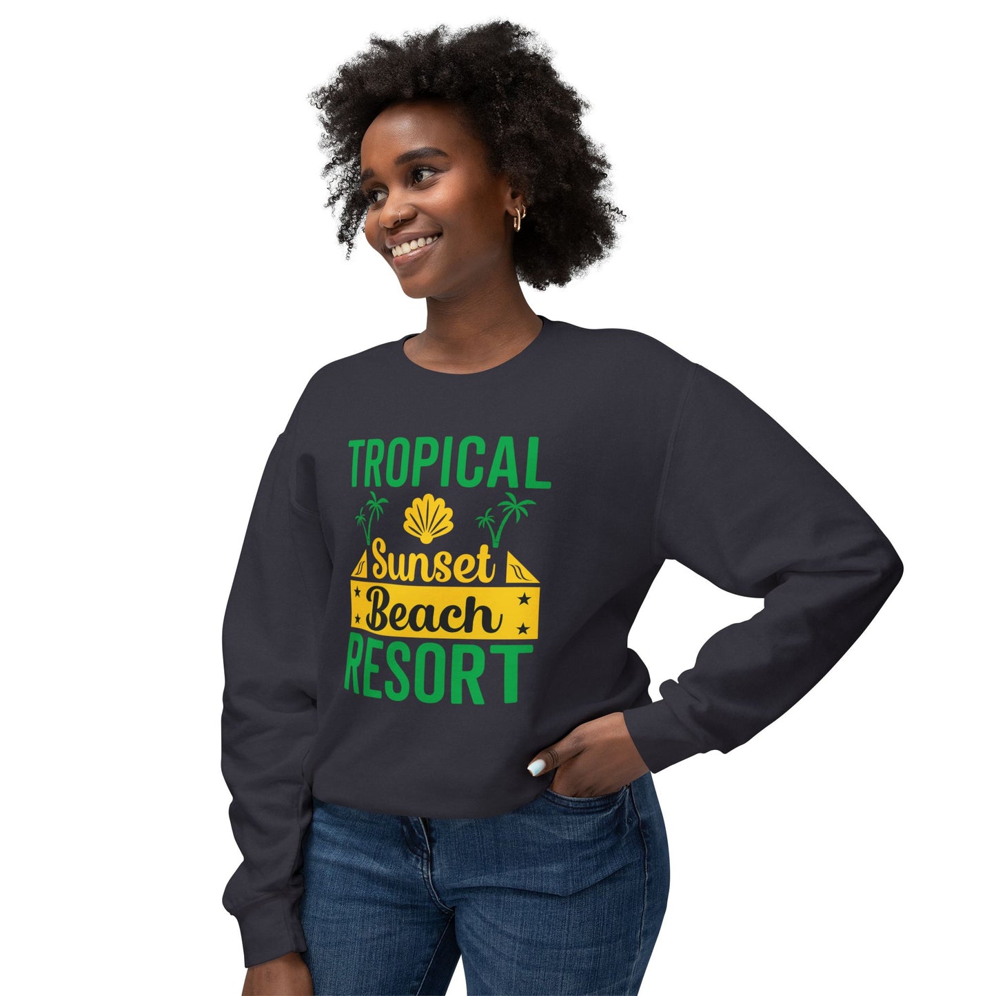 Tropical Sunset Beach Resort Sweatshirt - Unisex Lightweight Crewneck, Beachwear, Summer Fashion, Vacation Apparel, Gift for Traveler