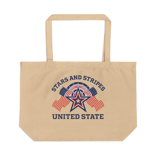 Patriotic Eco Tote Bag, Large Reusable Tote, Stars and Stripes Design, USA Celebration Bag, Eco-Friendly Shopping Tote, Summer Picnic Bag
