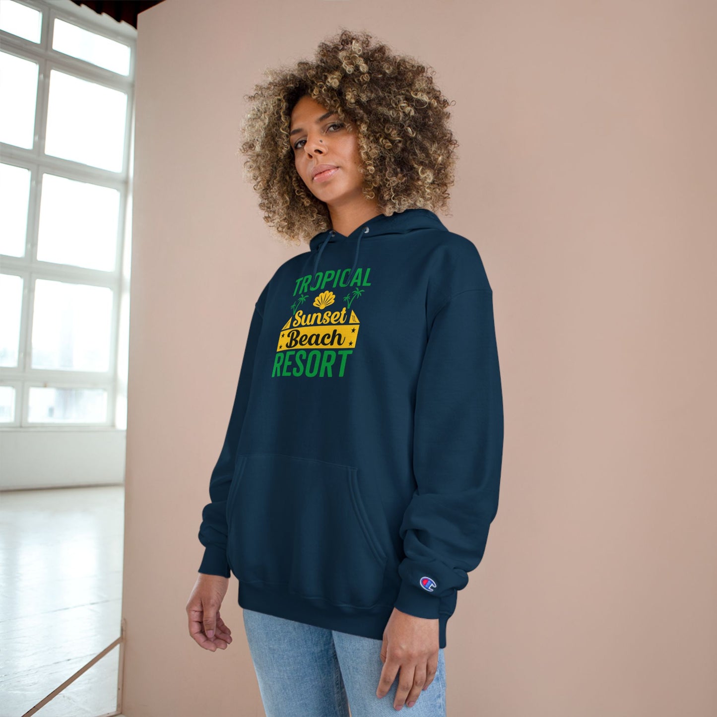 Tropical Beach Resort Hoodie | Champion Unisex Sweatshirt for Summer Vacations, Beach Days, and Relaxing Evenings, Gift for Travel [...]