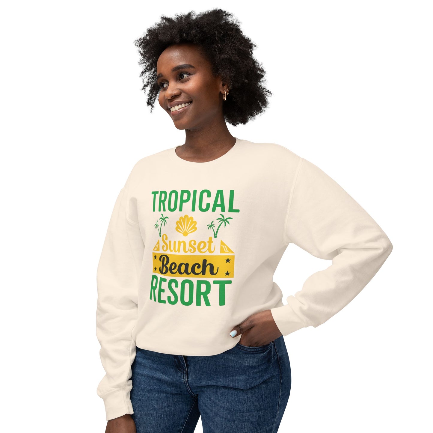 Tropical Sunset Beach Resort Sweatshirt - Unisex Lightweight Crewneck, Beachwear, Summer Fashion, Vacation Apparel, Gift for Traveler
