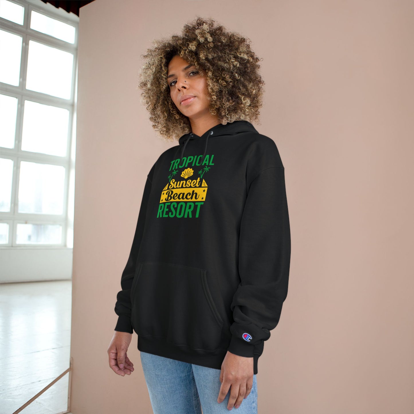 Tropical Beach Resort Hoodie | Champion Unisex Sweatshirt for Summer Vacations, Beach Days, and Relaxing Evenings, Gift for Travel [...]