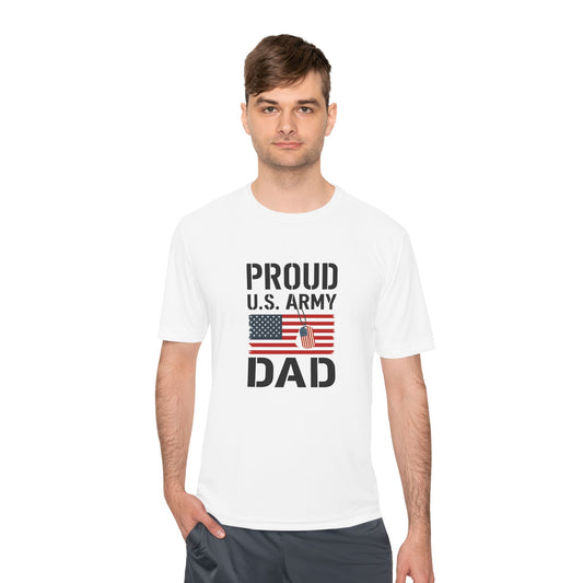 Proud Army Dad Moisture-Wicking Tee, Gift for Military Fathers, Patriotic Workout Shirt, Father's Day Gift, Casual Summer Top, Activewear