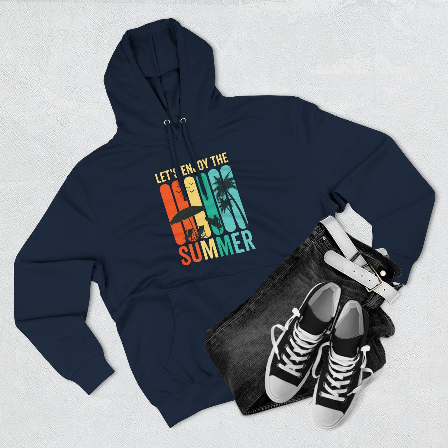 Summer Vibe Hoodie, Let's Enjoy the Summer Sweatshirt, Fleece Pullover for Warm Weather Fun, Casual Outfit for Outdoor Adventures, [...]