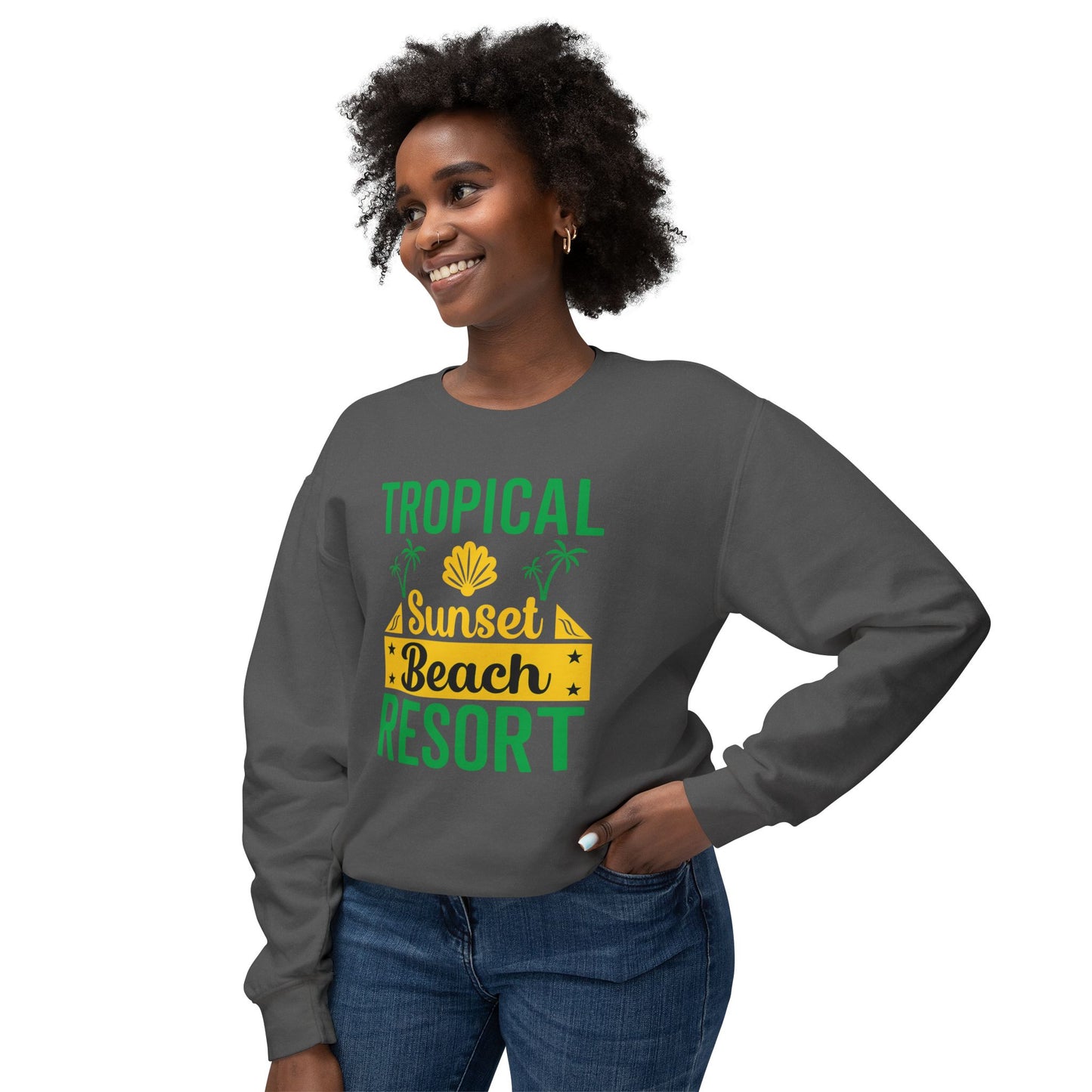 Tropical Sunset Beach Resort Sweatshirt - Unisex Lightweight Crewneck, Beachwear, Summer Fashion, Vacation Apparel, Gift for Traveler
