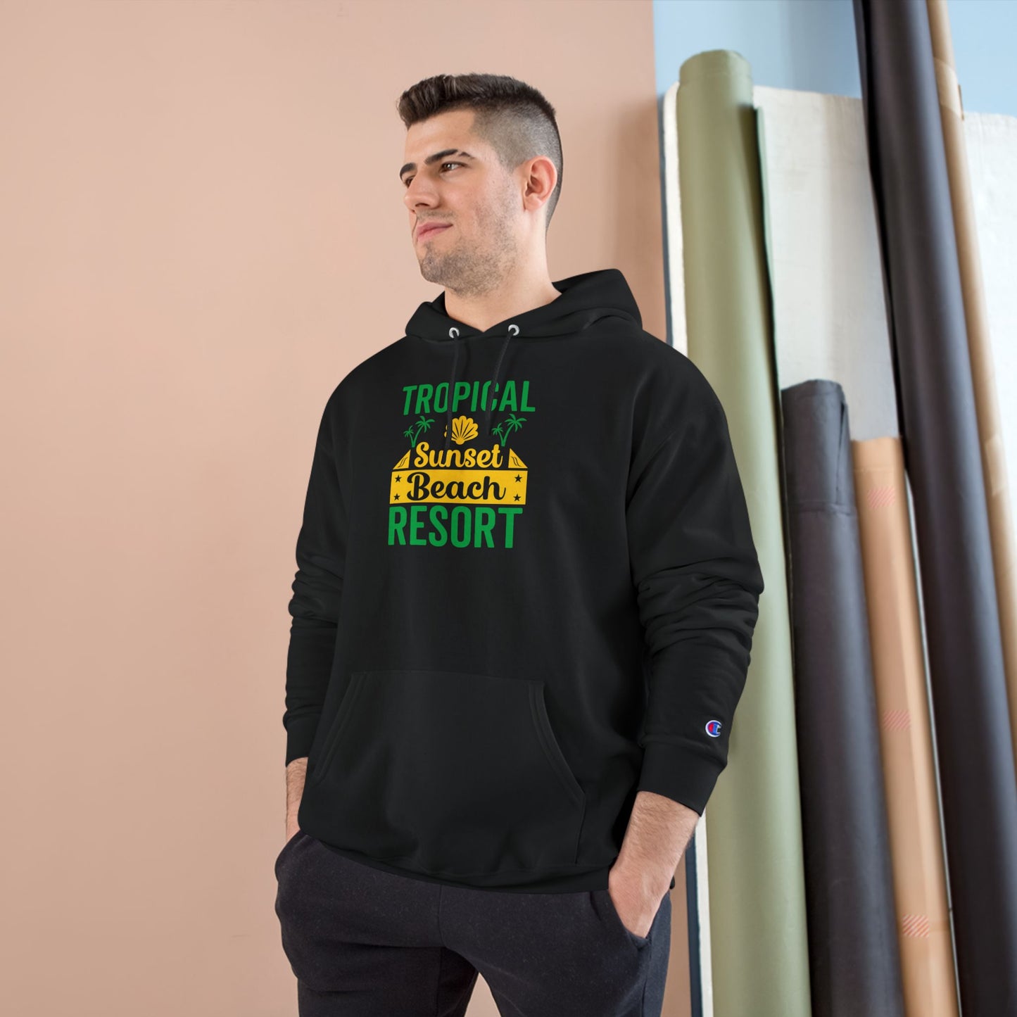 Tropical Beach Resort Hoodie | Champion Unisex Sweatshirt for Summer Vacations, Beach Days, and Relaxing Evenings, Gift for Travel [...]