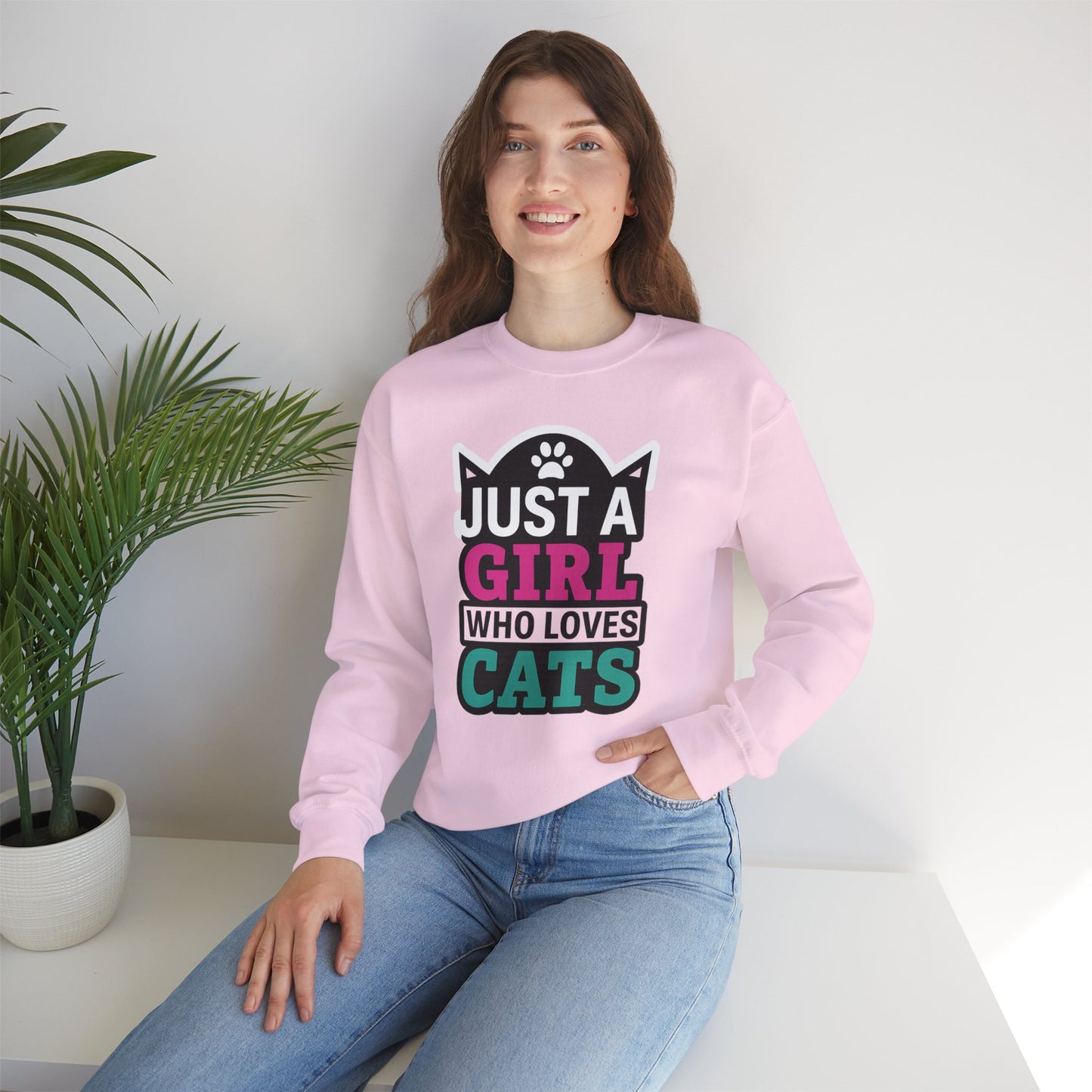 Cute Cat Lover Crewneck Sweatshirt - Just a Girl Who Loves Cats, Cozy Animal Sweatshirt, Gifts for Cat Lovers, Cat Mom Apparel, [...]