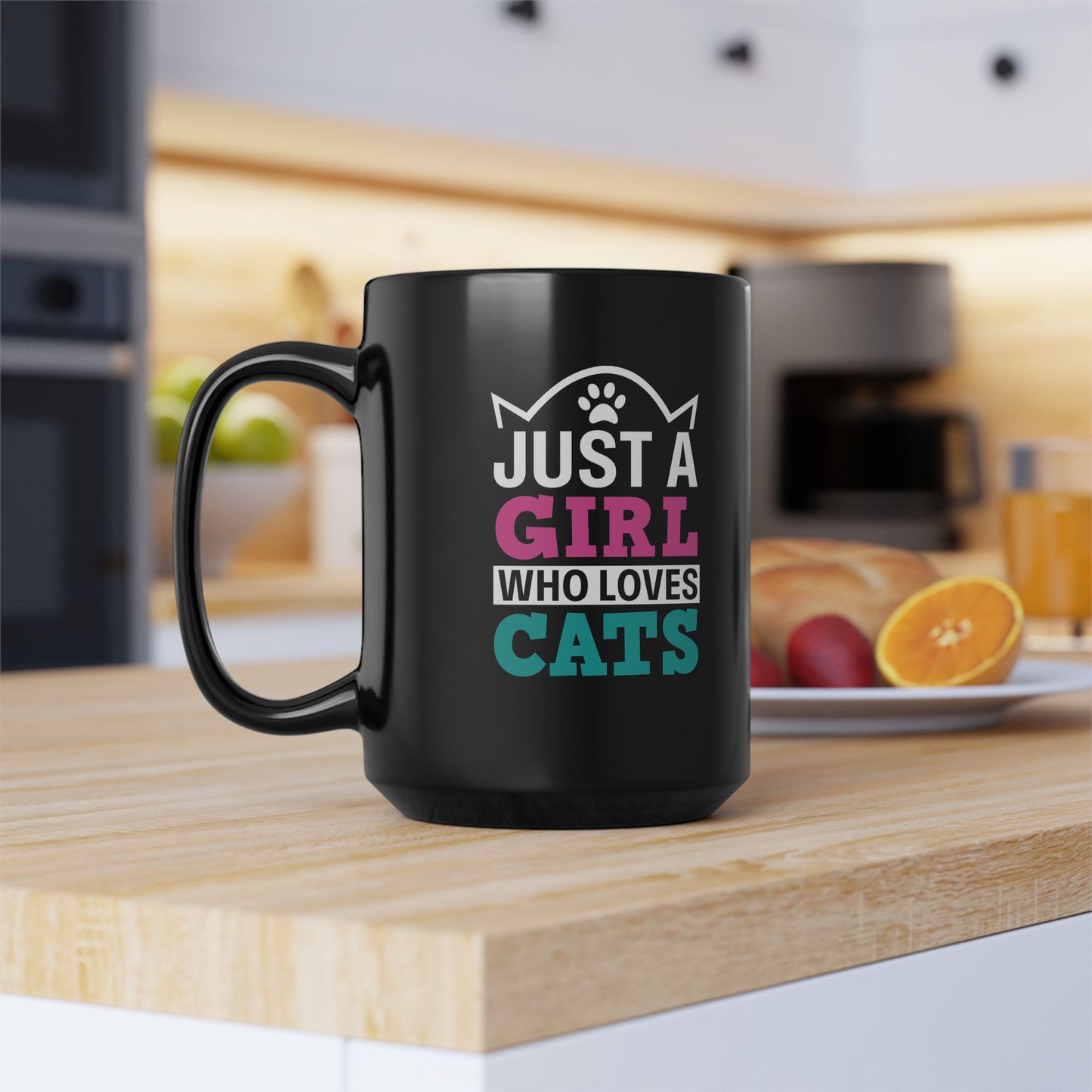 Cat Lover Coffee Mug, 15oz - Just a Girl Who Loves Cats, Cute Gift for Pet Owners, Cat Themed Drinkware, Animal Lover Gift, Unique Mug