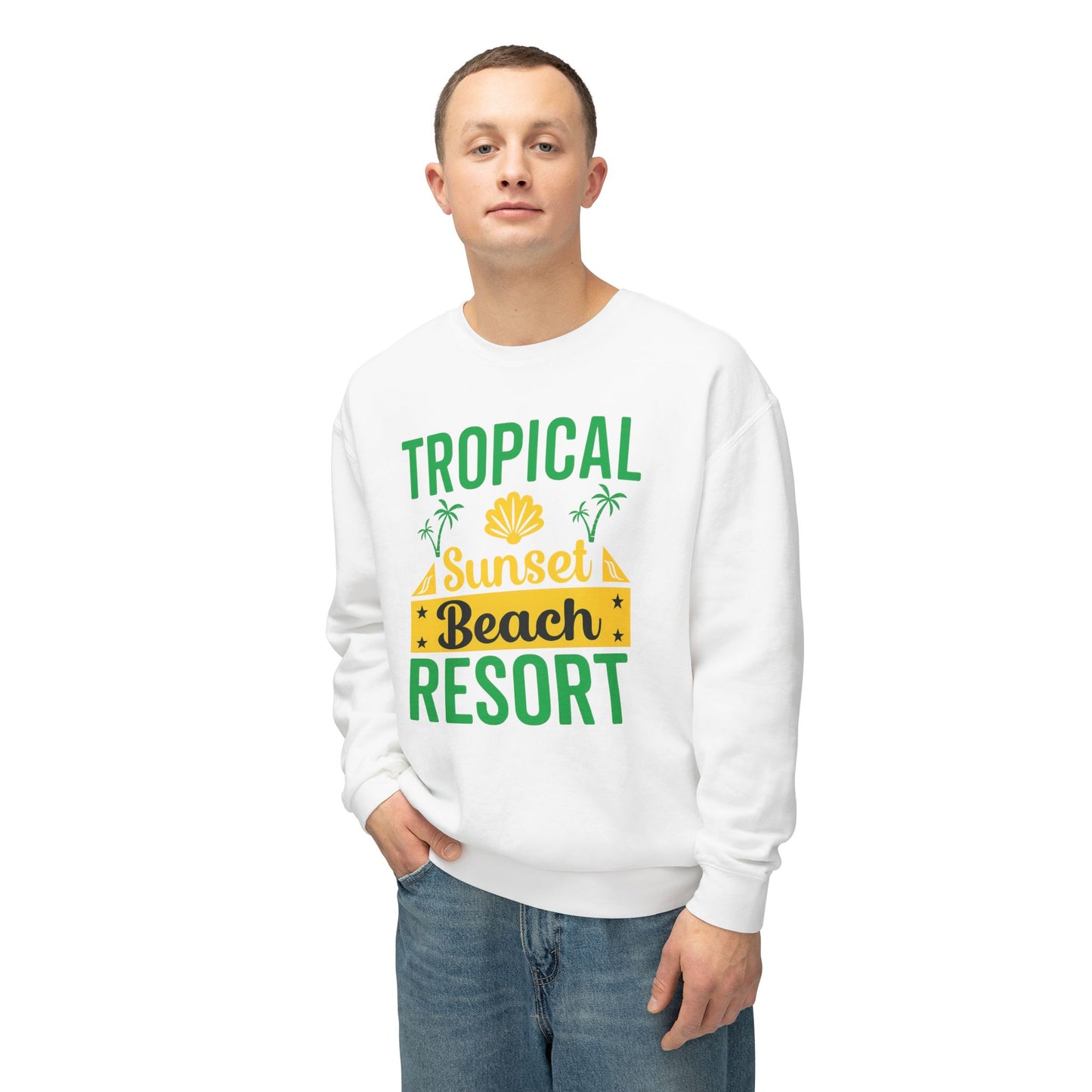 Tropical Sunset Beach Resort Sweatshirt - Unisex Lightweight Crewneck, Beachwear, Summer Fashion, Vacation Apparel, Gift for Traveler