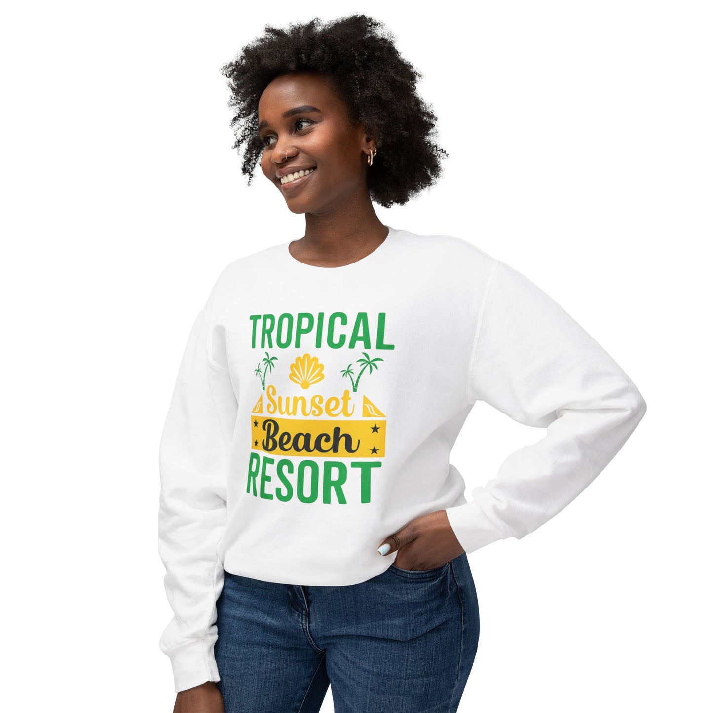 Tropical Sunset Beach Resort Sweatshirt - Unisex Lightweight Crewneck, Beachwear, Summer Fashion, Vacation Apparel, Gift for Traveler