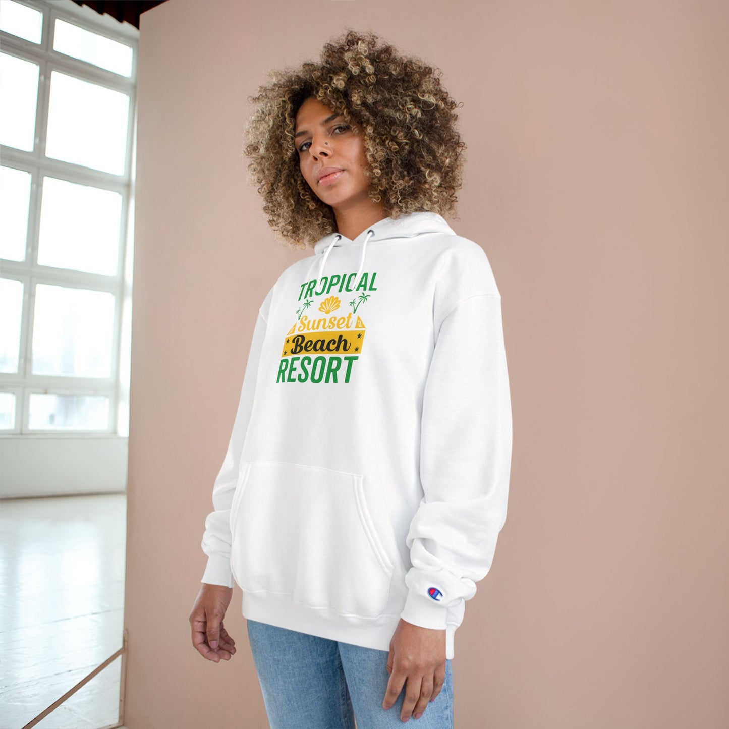 Tropical Beach Resort Hoodie | Champion Unisex Sweatshirt for Summer Vacations, Beach Days, and Relaxing Evenings, Gift for Travel [...]