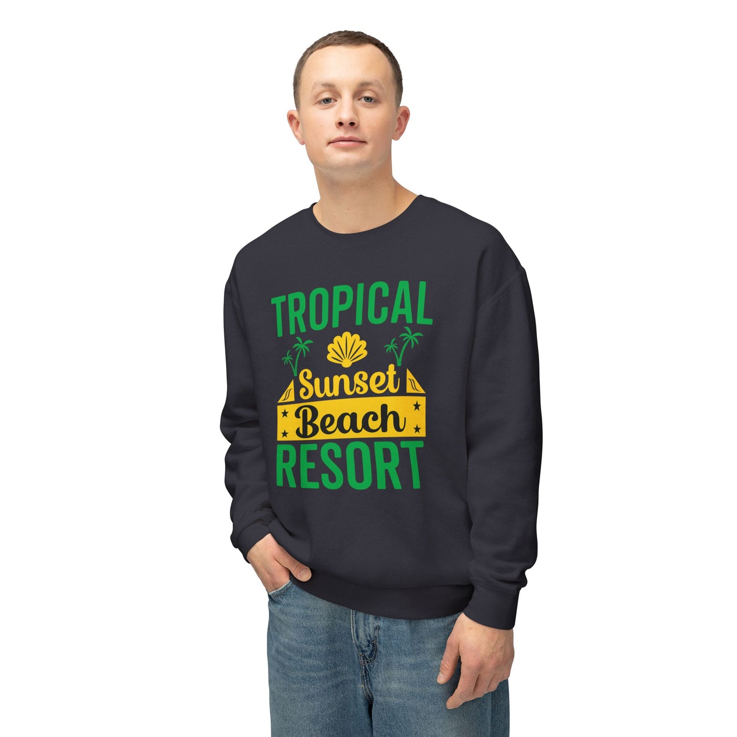 Tropical Sunset Beach Resort Sweatshirt - Unisex Lightweight Crewneck, Beachwear, Summer Fashion, Vacation Apparel, Gift for Traveler